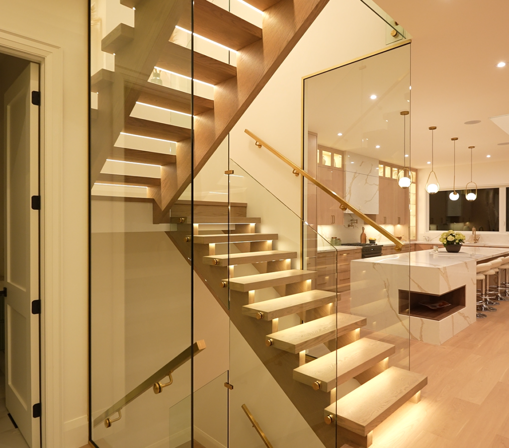 Glass railing installation on exterior steps